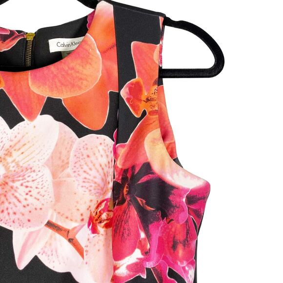 Calvin Klein Floral Dress Fitted Black Scuba Sleeveless Womens Size 10 - Picture 4 of 9